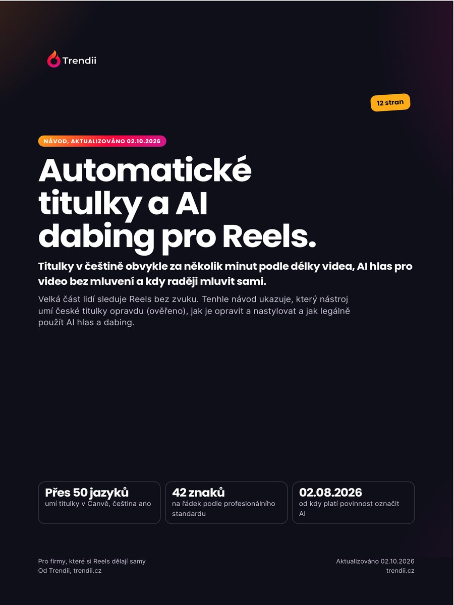 Obálka návodu Automatické titulky a AI dabing pro Reels od Trendii