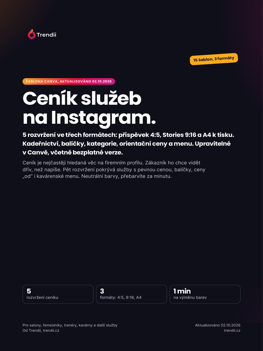 Obálka šablon Ceník služeb: 15 šablon od Trendii