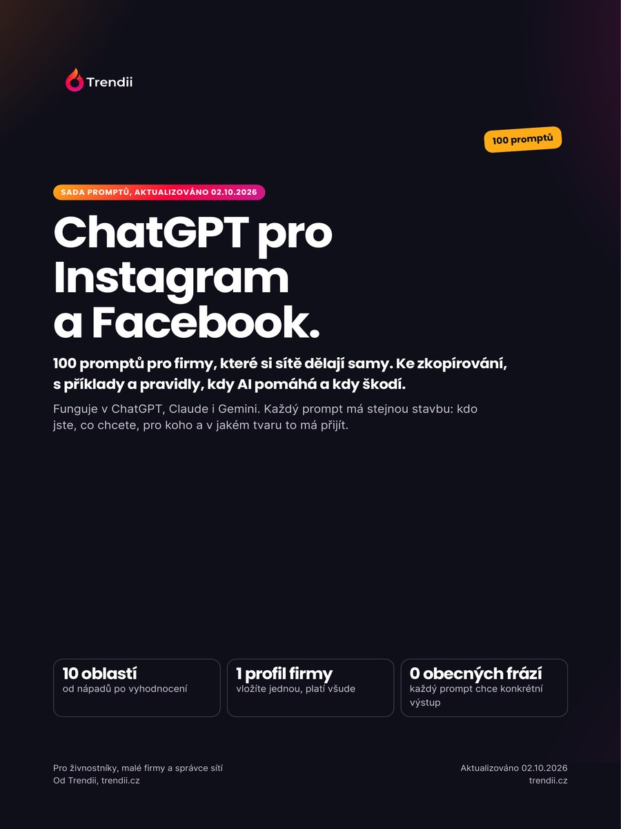 Obálka sady ChatGPT pro Instagram a Facebook, 100 promptů od Trendii