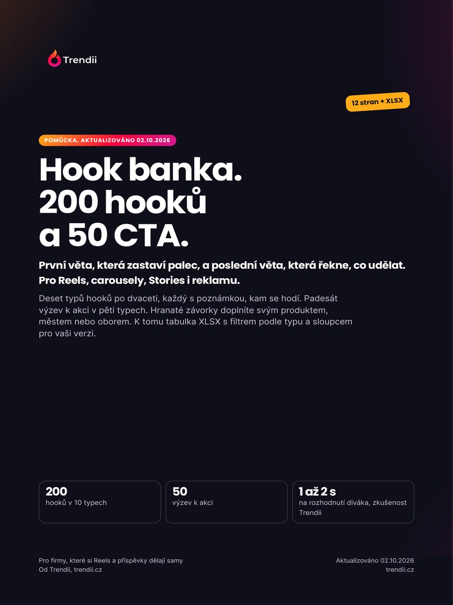 Obálka pomůcky Hook banka, 200 hooků a 50 CTA od Trendii