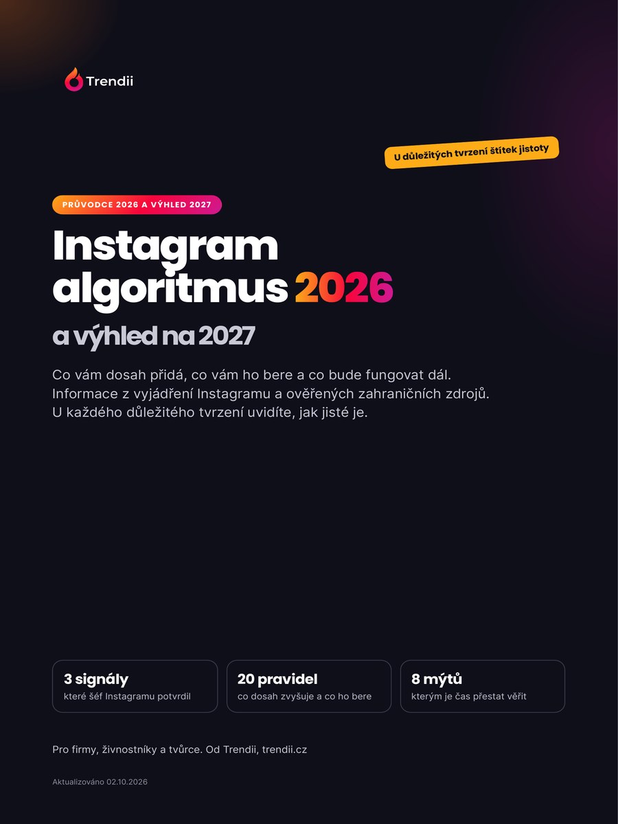 Obálka průvodce Instagram algoritmus 2026 a výhled na 2027 od Trendii